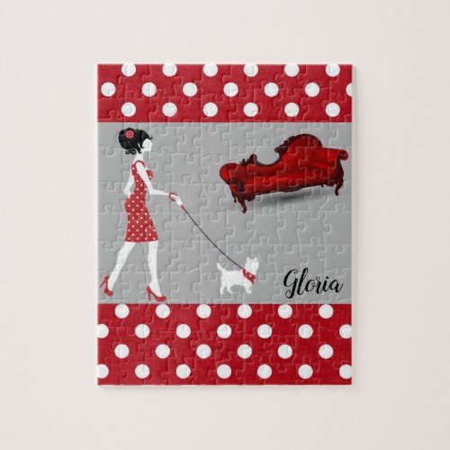 Red Polkadot Paris France Jigsaw Puzzle