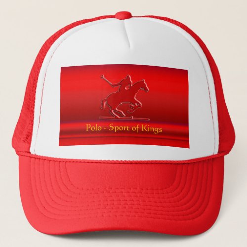 Red Polo Pony and Rider on red chrome_look Trucker Hat