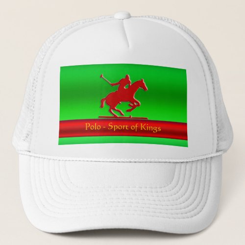 Red Polo Pony and Rider on red chrome_look Trucker Hat