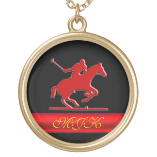 Red Polo Rider, Monogram Gold Plated Necklace