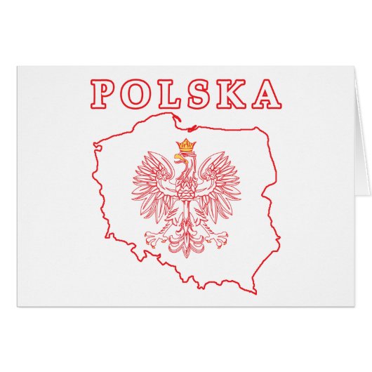 Red Polska Map With Eagle Cards (Front Horizontal)
