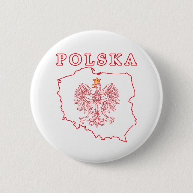 Red Polska Map With Eagle Pinback Button (Front)