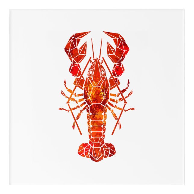 Red polygonal lobster acrylic print (Front)