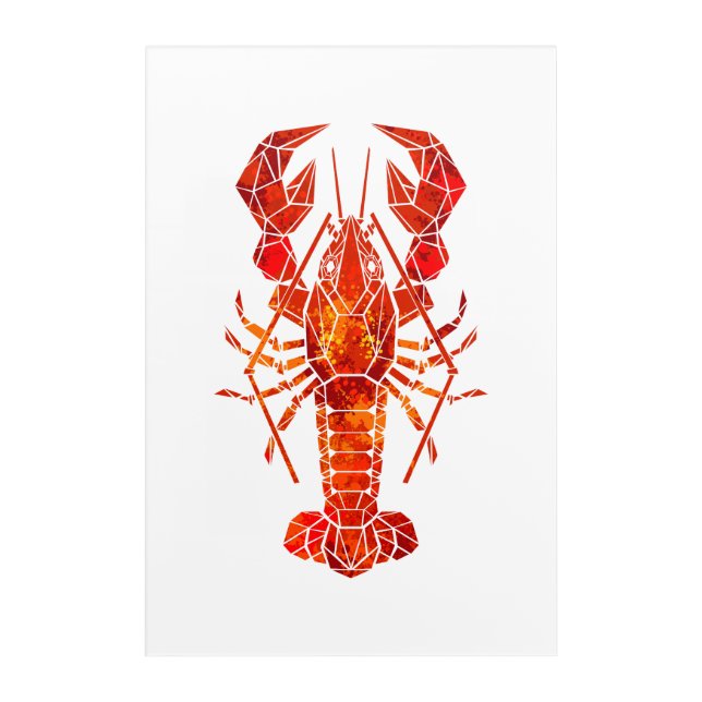 Red polygonal lobster acrylic print (Front)