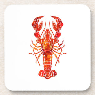 Red polygonal lobster beverage coaster