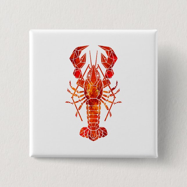Red polygonal lobster button (Front)
