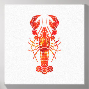 Red polygonal lobster canvas photo tile 