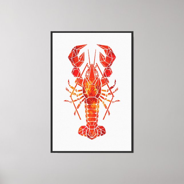 Red polygonal lobster canvas print (Front)