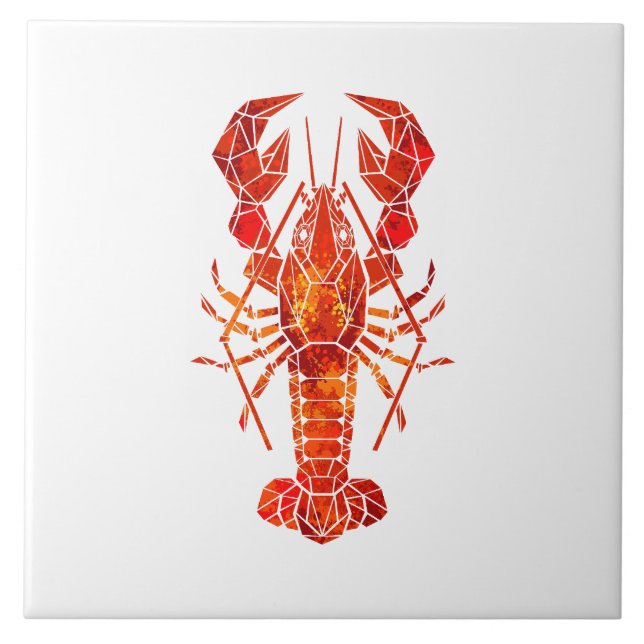 Red polygonal lobster ceramic tile (Front)
