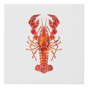 Red polygonal lobster faux canvas print