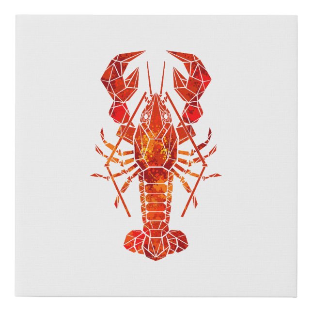 Red polygonal lobster faux canvas print (Front)