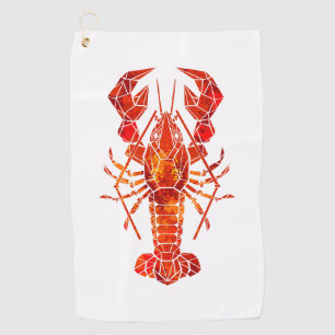 Red polygonal lobster golf towel