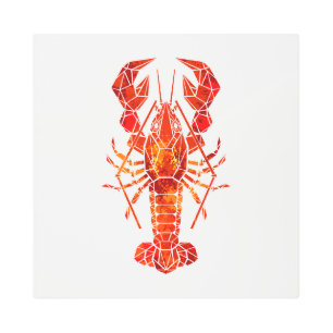 Red polygonal lobster metal print