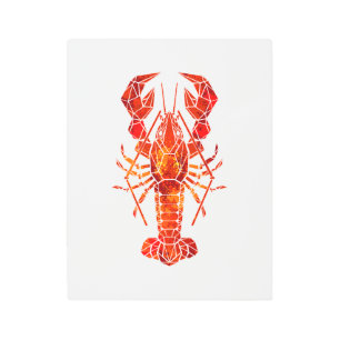 Red polygonal lobster metal print