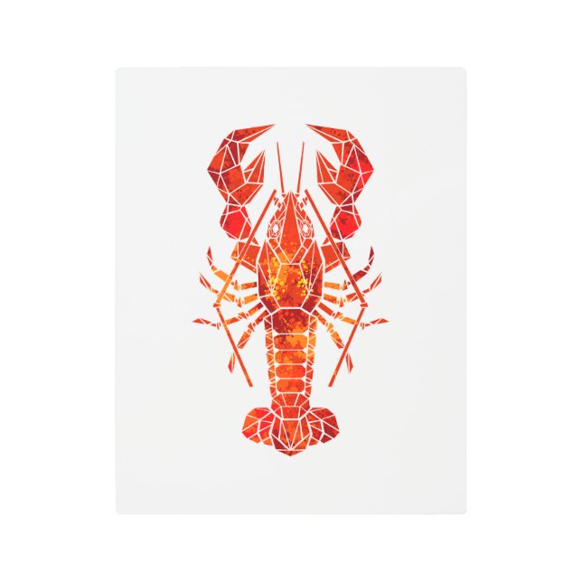 Red polygonal lobster metal print (Front)