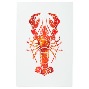 Red polygonal lobster metal print