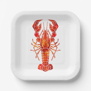 Red polygonal lobster paper plates