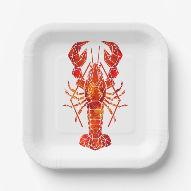 Red polygonal lobster paper plates (Front)