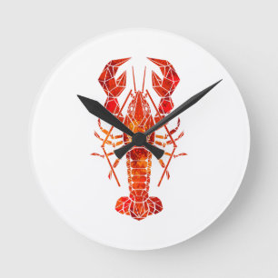 Red polygonal lobster round clock