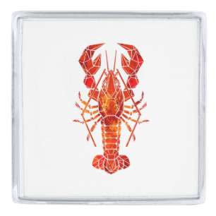 Red polygonal lobster silver finish lapel pin