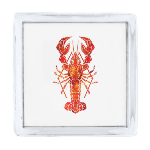 Red polygonal lobster silver finish lapel pin