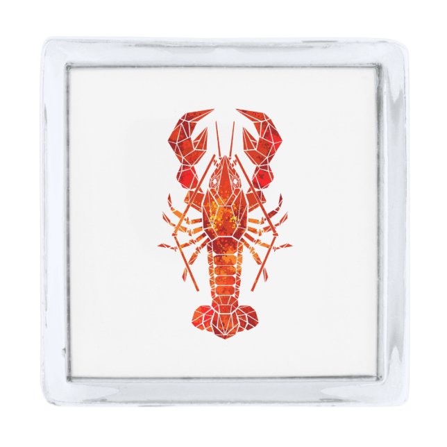 Red polygonal lobster silver finish lapel pin (Front)