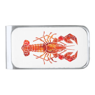 Red polygonal lobster silver finish money clip