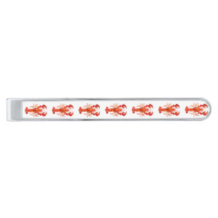 Red polygonal lobster silver finish tie bar