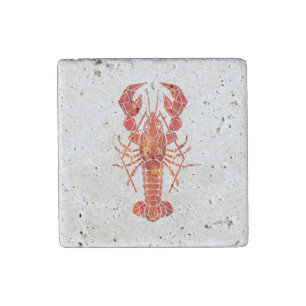Red polygonal lobster stone magnet
