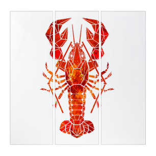 Red polygonal lobster triptych