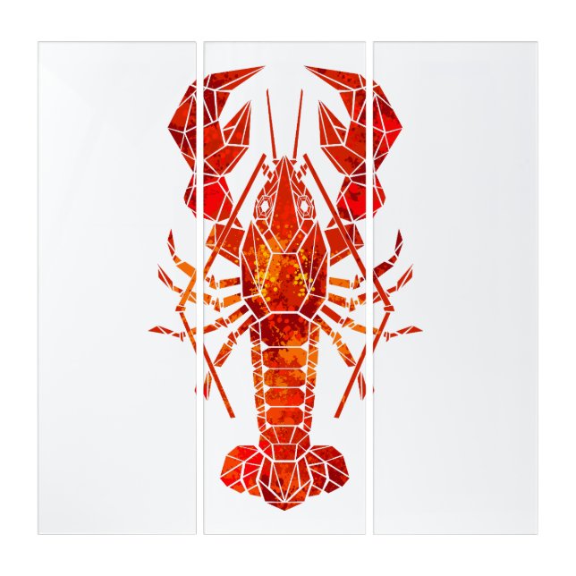 Red polygonal lobster triptych (Front)