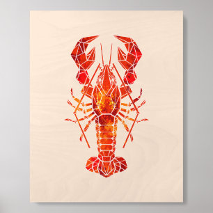 Red polygonal lobster wood photo tile