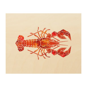 Red polygonal lobster wood wall art