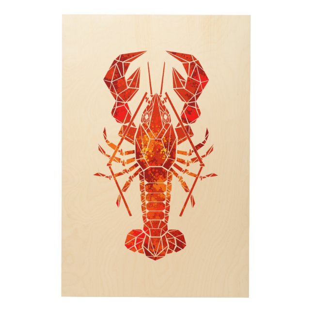 Red polygonal lobster wood wall art (Front)