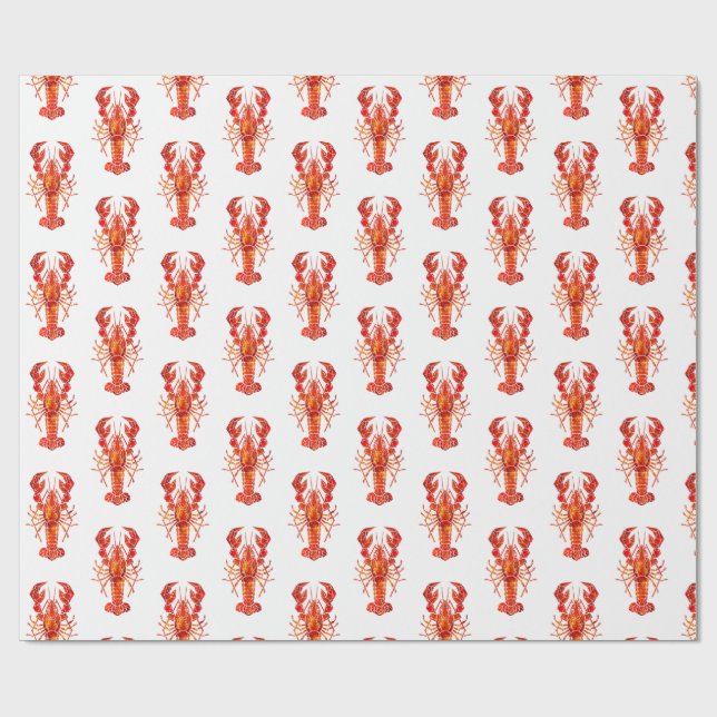 Red polygonal lobster wrapping paper (Flat)