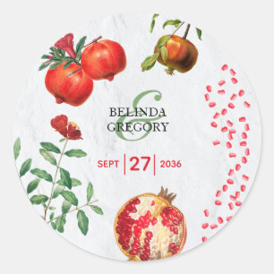 Red Pomegranate Botanical Mediterranean Wedding Classic Round Sticker