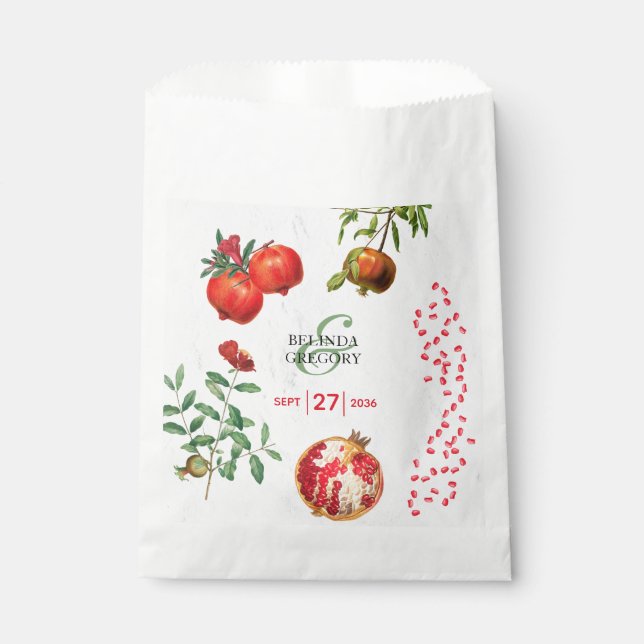 Red Pomegranate Botanical Mediterranean Wedding  Favor Bag (Front)