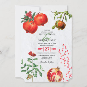 Red Pomegranate Botanical Mediterranean Wedding Invitation