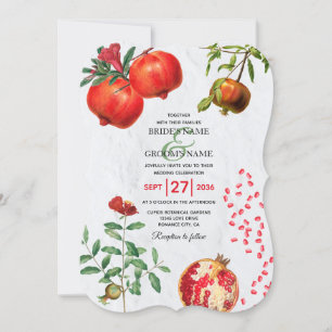 Red Pomegranate Botanical Mediterranean Wedding Invitation