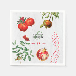Red Pomegranate Botanical Mediterranean Wedding Napkins
