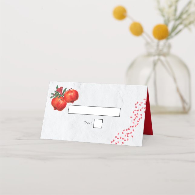 Red Pomegranate Botanical Mediterranean Wedding  Place Card (Front)