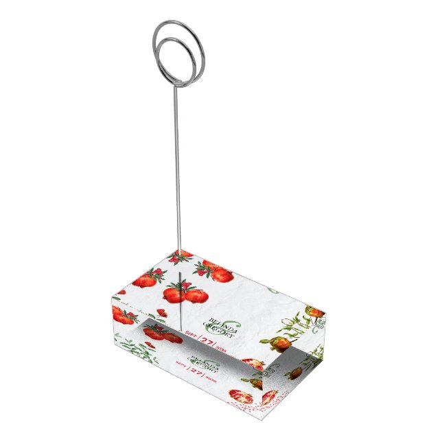 Red Pomegranate Botanical Mediterranean Wedding Place Card Holder (Corner)