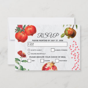 Red Pomegranate Botanical Mediterranean Wedding RSVP Card