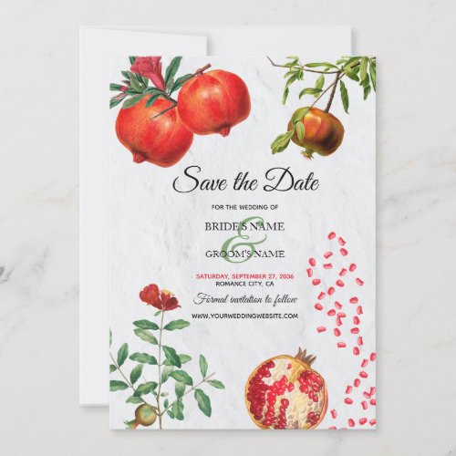 Red Pomegranate Botanical Mediterranean Wedding   Save The Date