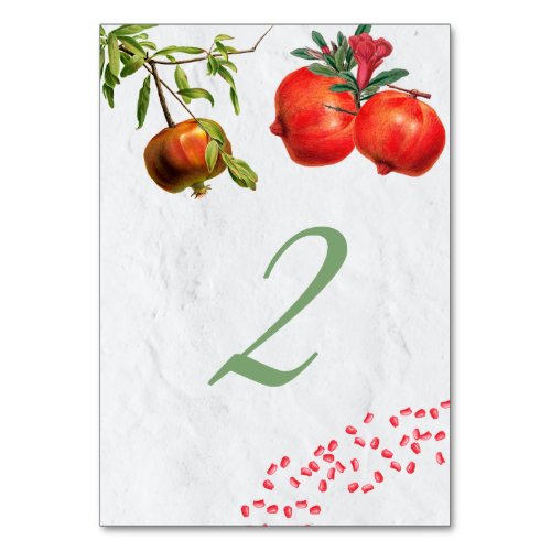 Red Pomegranate Botanical Mediterranean Wedding   Table Number