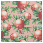 Red Pomegranate Fruits &amp; Green Leaves Fabric
