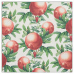 Red Pomegranate Fruits &amp; Green Leaves Fabric