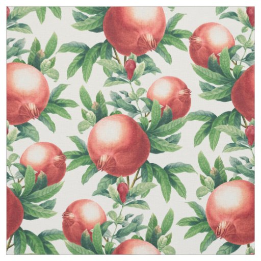 Red Pomegranate Fruits & Green Leaves Fabric
