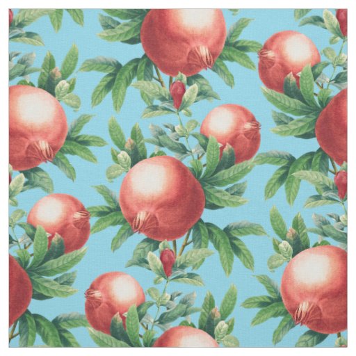 Red Pomegranate Fruits & Green Leaves Fabric