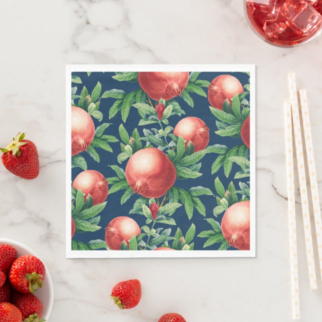 Red Pomegranate Fruits & Green Leaves Napkins (Insitu)